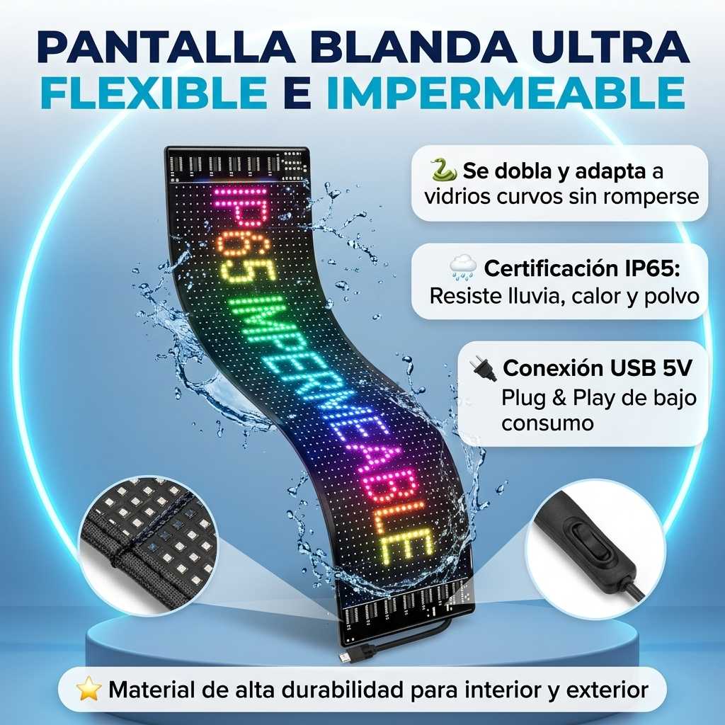 DevilEyes LED Pro™ - Pantalla LED Flexible Programable para Parabrisas (12×59.5 cm)