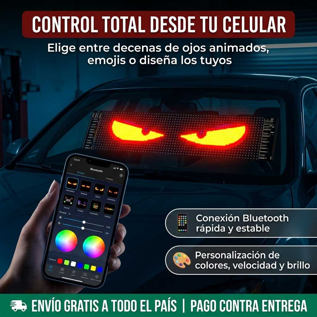 DevilEyes LED Pro™ - Pantalla LED Flexible Programable para Parabrisas (12×59.5 cm)
