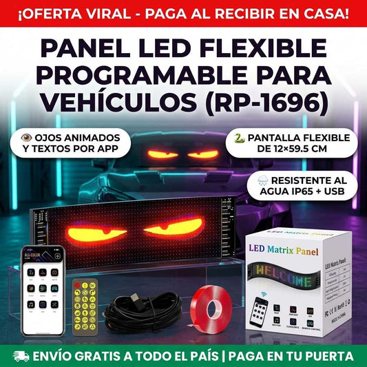 DevilEyes LED Pro™ - Pantalla LED Flexible Programable para Parabrisas (12×59.5 cm)